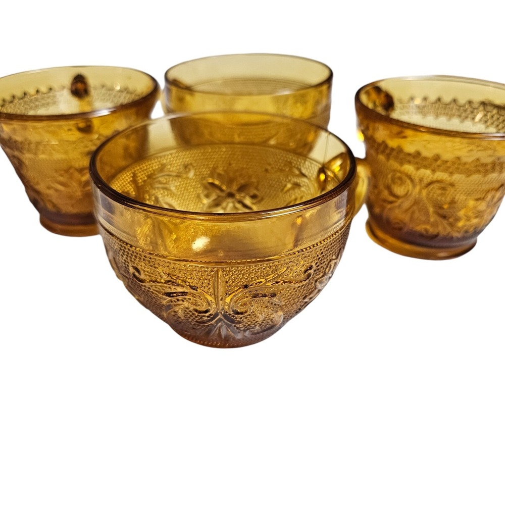 Lot of 4 Amber Tiara Sandwich Glass Handle Cups Indiana Glassware VTG - Picture 2 of 12
